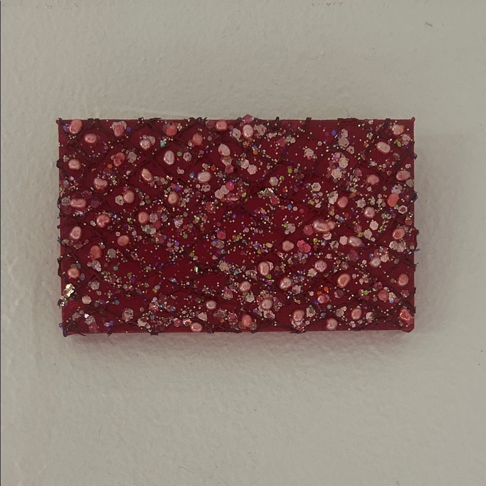 Mini Handcrafted Red Glitter Embellished Rectangular Canvas Painting